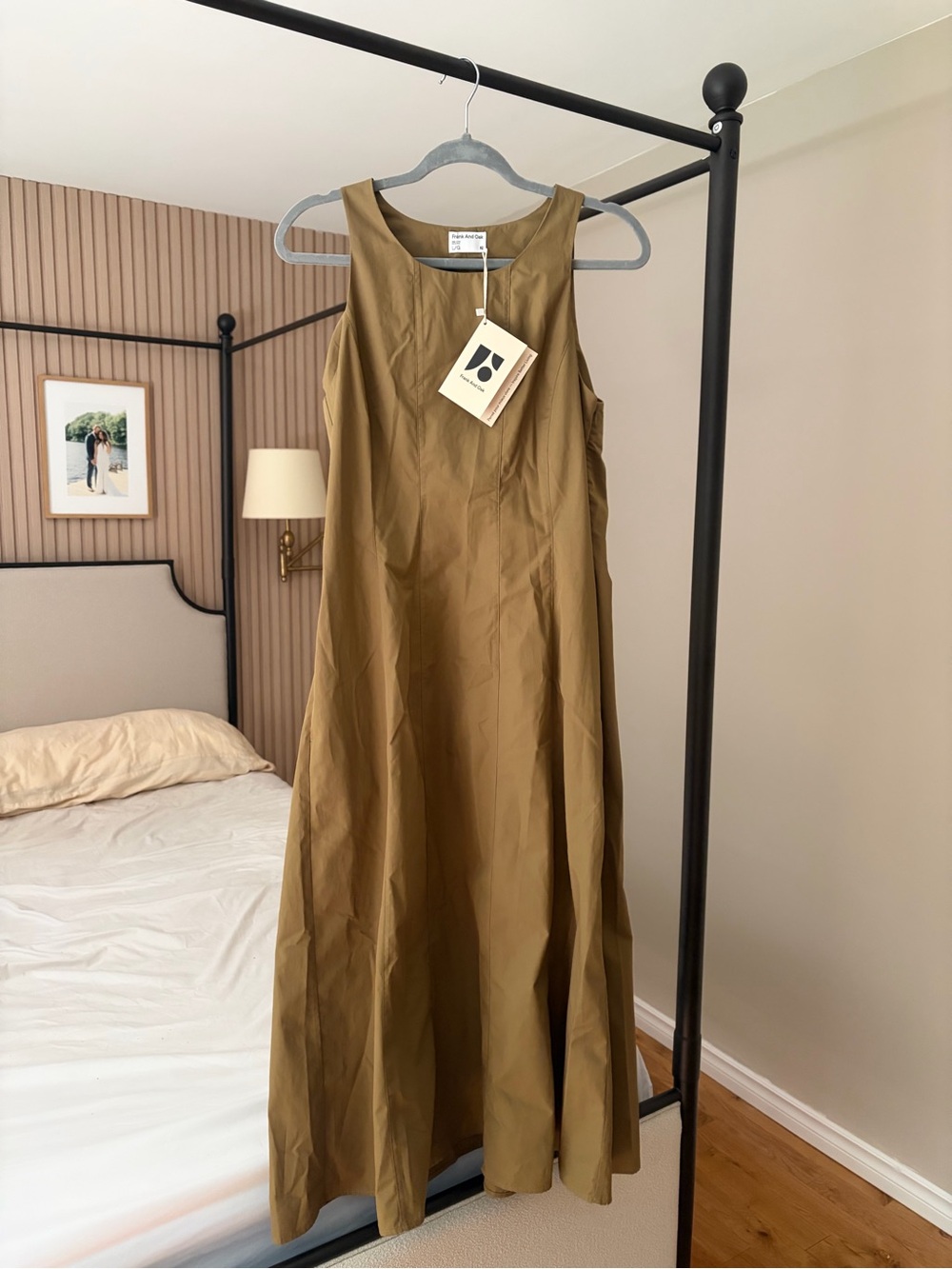 Frank And Oak Poplin Bustier Long Dress | Olive | NWT | Size L